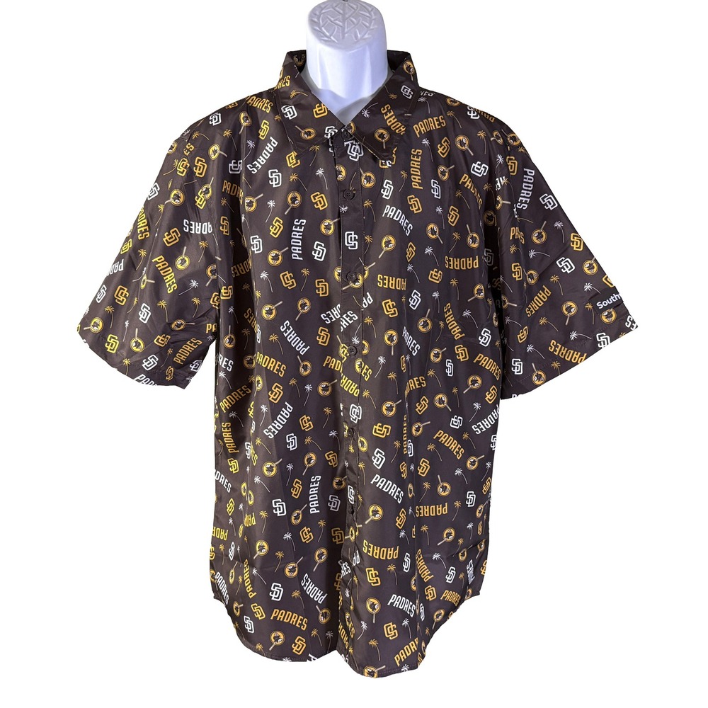 BDA Button Down Shirt Mens 2XL Brown San Diego Padres MLB All Over Print MLB